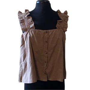 ROAN + RYAN Mocha Top Large Blouse Tank Ruffle